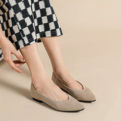 Women's Rib Knit Flat Shoes Pointed Toe Slip-On Soft Sole Casual Shoes