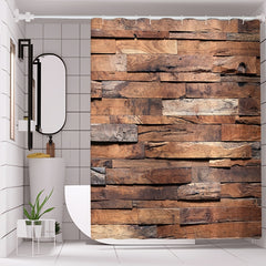 Wooden Pattern Shower Curtain Set Waterproof Bathroom Decoration