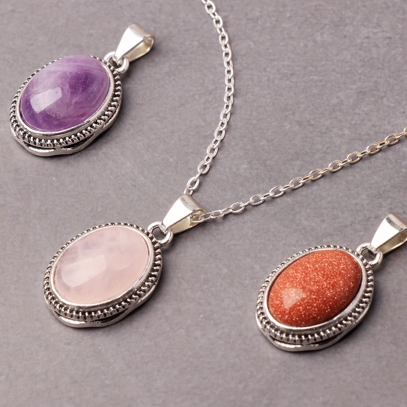 Girls Boys Teen Vintage Crystal Stone Pendant Necklace Jewelry