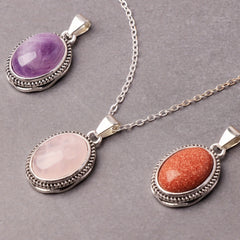 Girls Boys Teen Vintage Crystal Stone Pendant Necklace Jewelry
