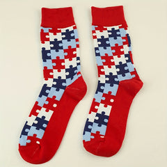 Colorblock Puzzle Socks Women's Mid Tube Stockings