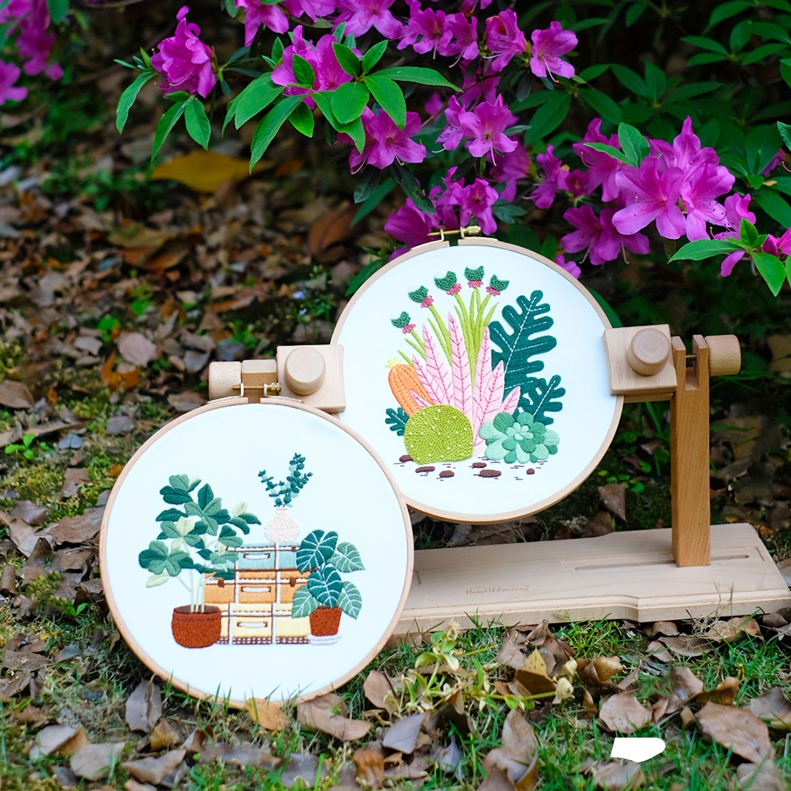 DIY Embroidery Material Bag - Green Plant & Home Theme