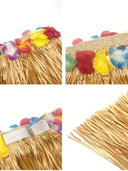 Hawaiian Grass Skirt & Flowers Set for Girls