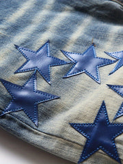 Men's Star Pattern Jeans Punk Style Ripped Denim Pants Outdoor Wear