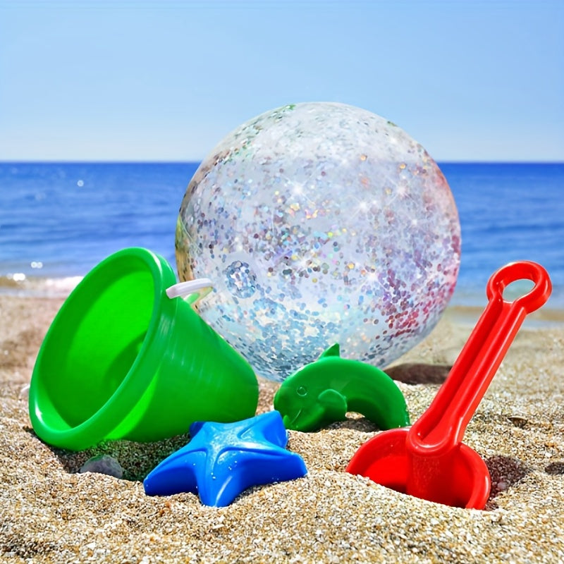 PVC Inflatable Sequin Beach Ball Water Pool Toy Transparent Glitter