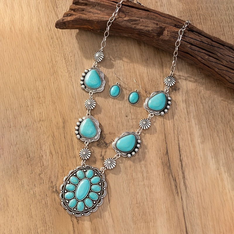 Turquoise Decor Necklace & Earrings Set