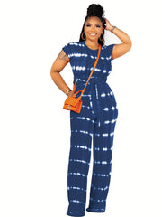Tie Dye Casual Set Short Sleeve Lace Up T shirt & Pants Outfits