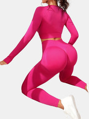Women's Yoga Sports Suits Seamless Stretchy Fitness Long Sleeve Top & Leggings