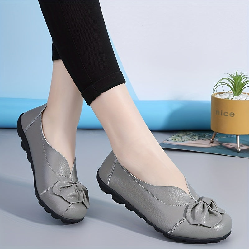 Women's Bowknot Loafers Leather Slip On Comfortable Shoes