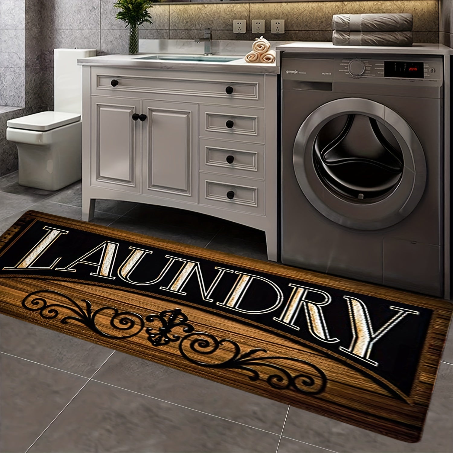 Brown Non Slip Laundry Room Rug Runner - Washable Floor Carpet