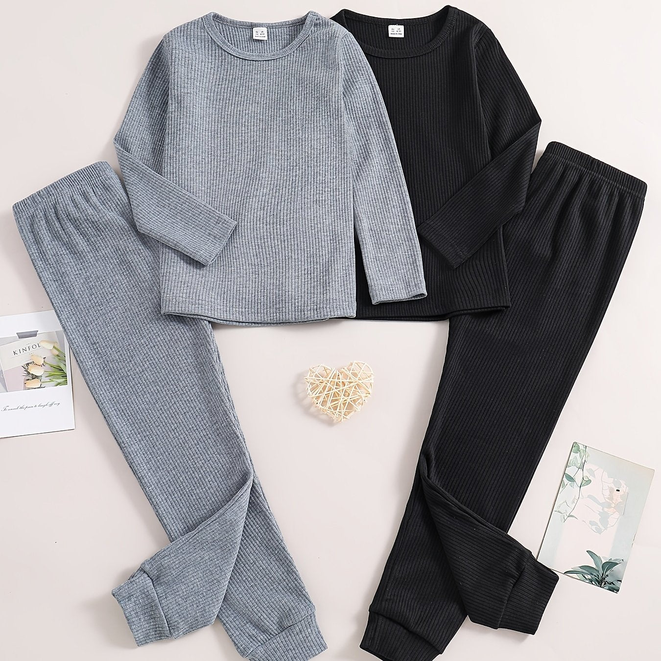 2 Sets Boy's Ribbed Top & Pants Set Casual Outfits Kids Clothes