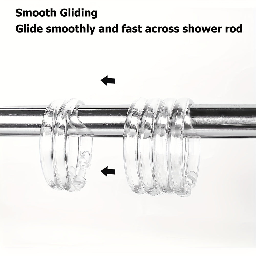 12 Transparent Plastic Shower Curtain Rings High Hooks For Bathroom Shower Rods