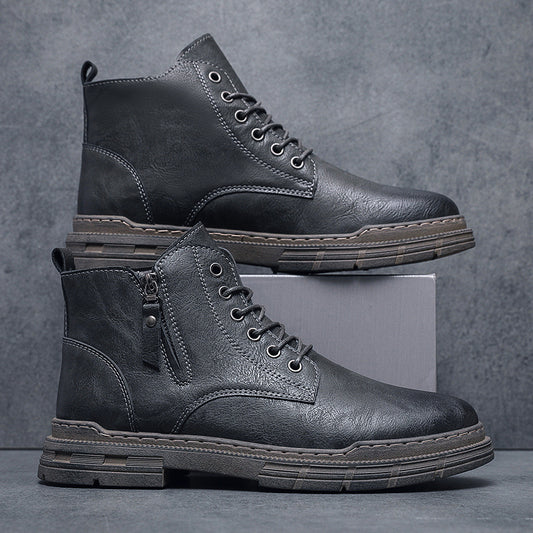 Men's Round Toe Zipper Boots