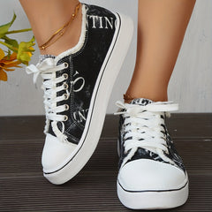 Women's Letter Graphic Canvas Sneakers Low Top Skate Shoes