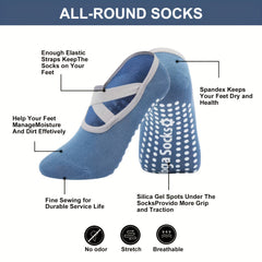 3 Pairs Non Slip Cross Strap Yoga Socks for Women