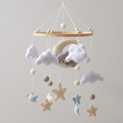 Baby Mobile Crib Toy, Gray Bear Sheep Star Shapes, Soft Pastel Colors