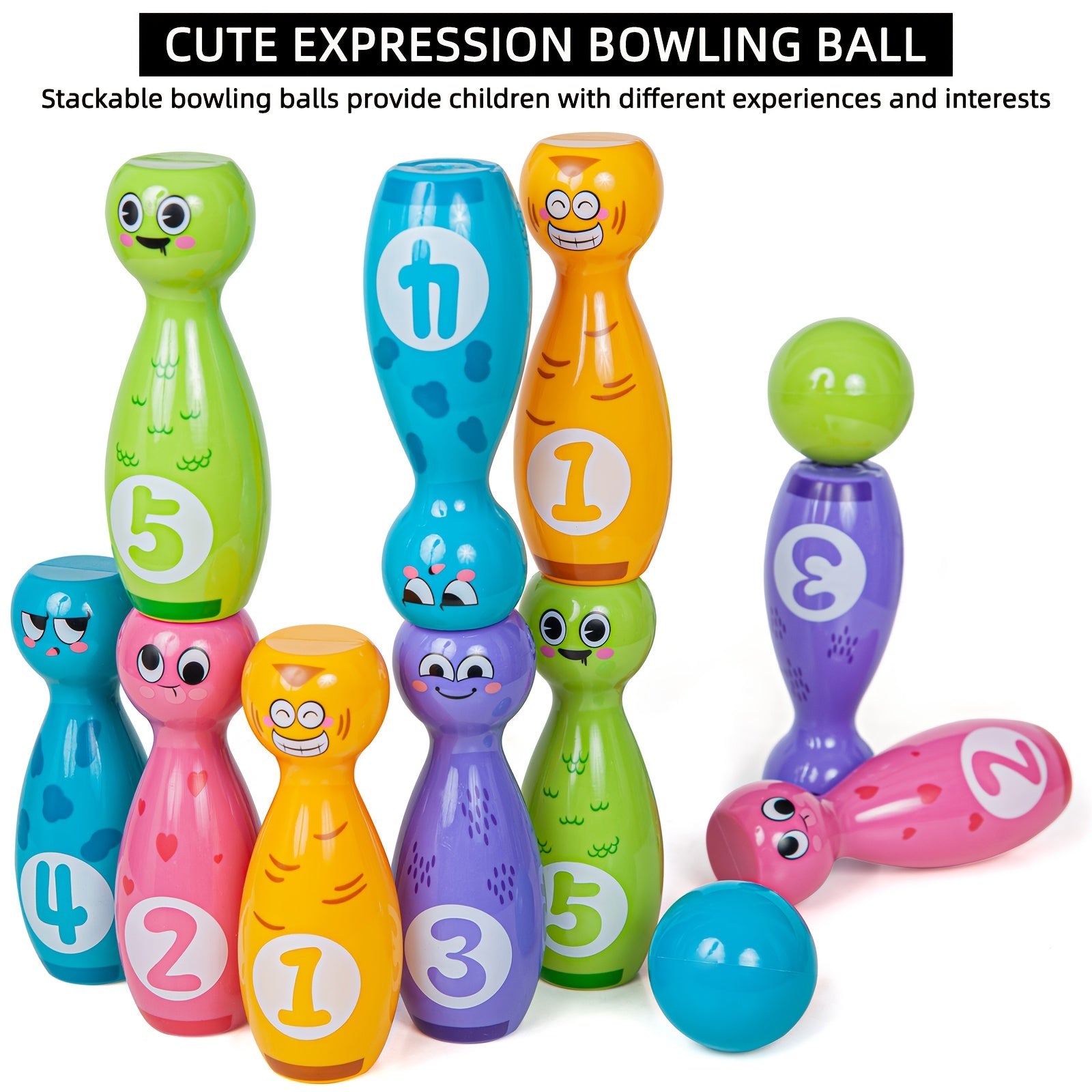 Kids Bowling Toy Set with Cartoon Fun Expressions