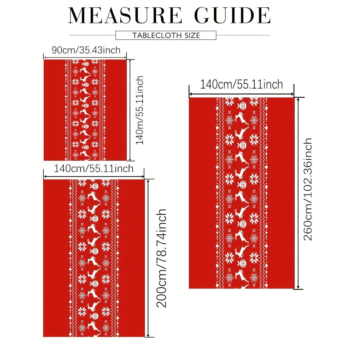 Polyester Table Cloth Merry Christmas Deer Snowflake Pattern Red Cover