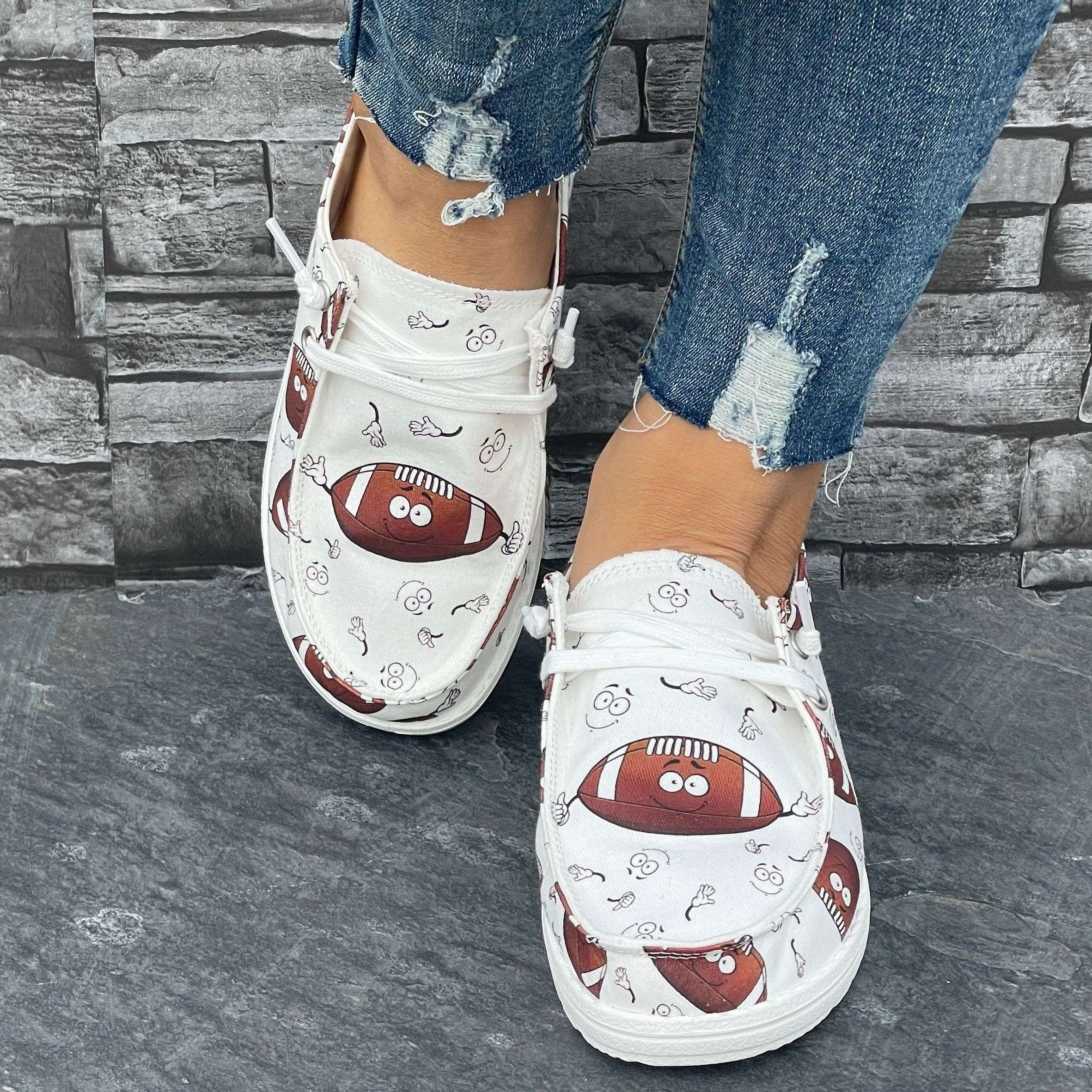 Rugby Cartoon Pattern Flat Shoes Women's Casual Slip On Shoes