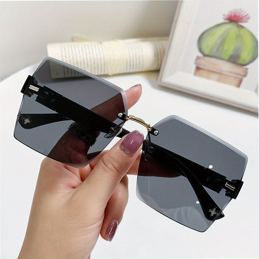 Square Rimless Sunglasses Gradient Clover Hollow UV400