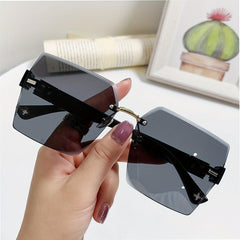 Square Rimless Sunglasses Gradient Clover Hollow UV400