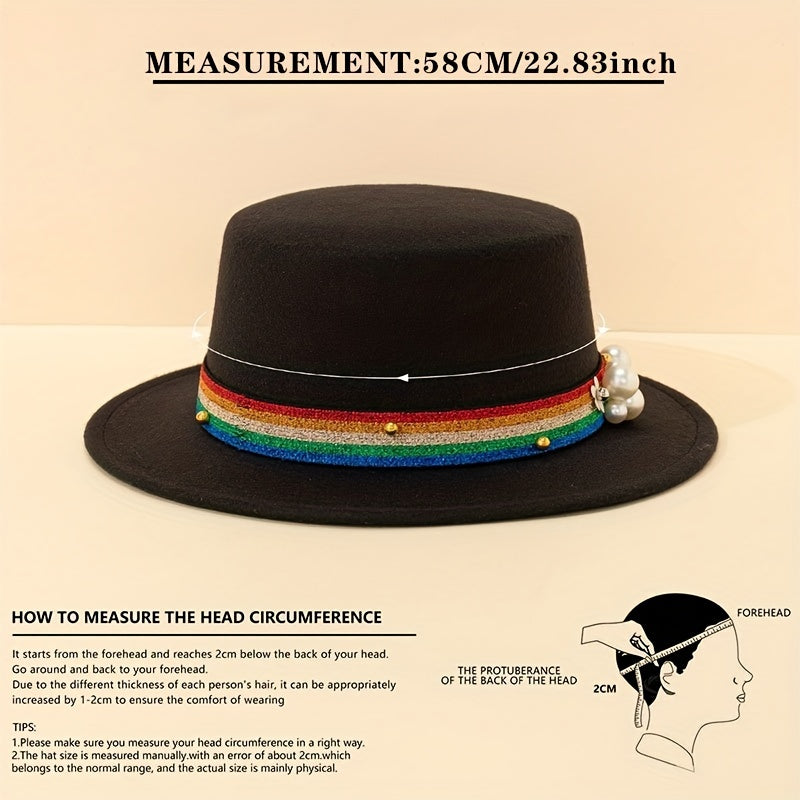 Rainbow Pearl Flat Top Woolen Hat for Adult