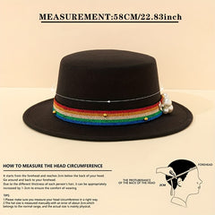 Rainbow Pearl Flat Top Woolen Hat for Adult
