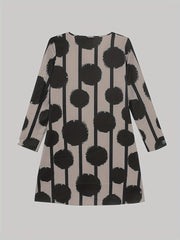 Abstract Print Zipper Dress Long Sleeve Casual Dress