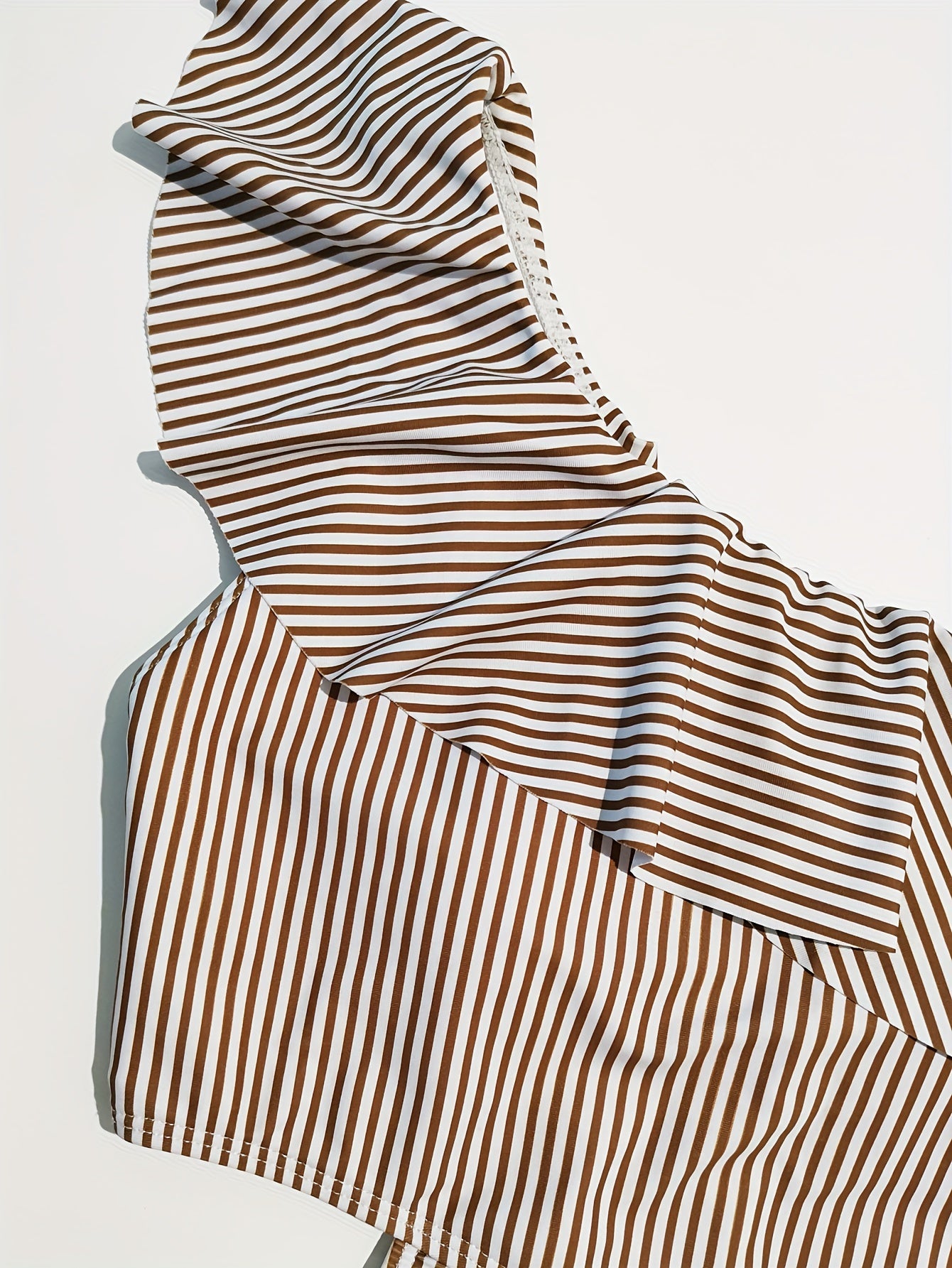 Ruffled Shoulder Striped Print Swimsuit One Piece