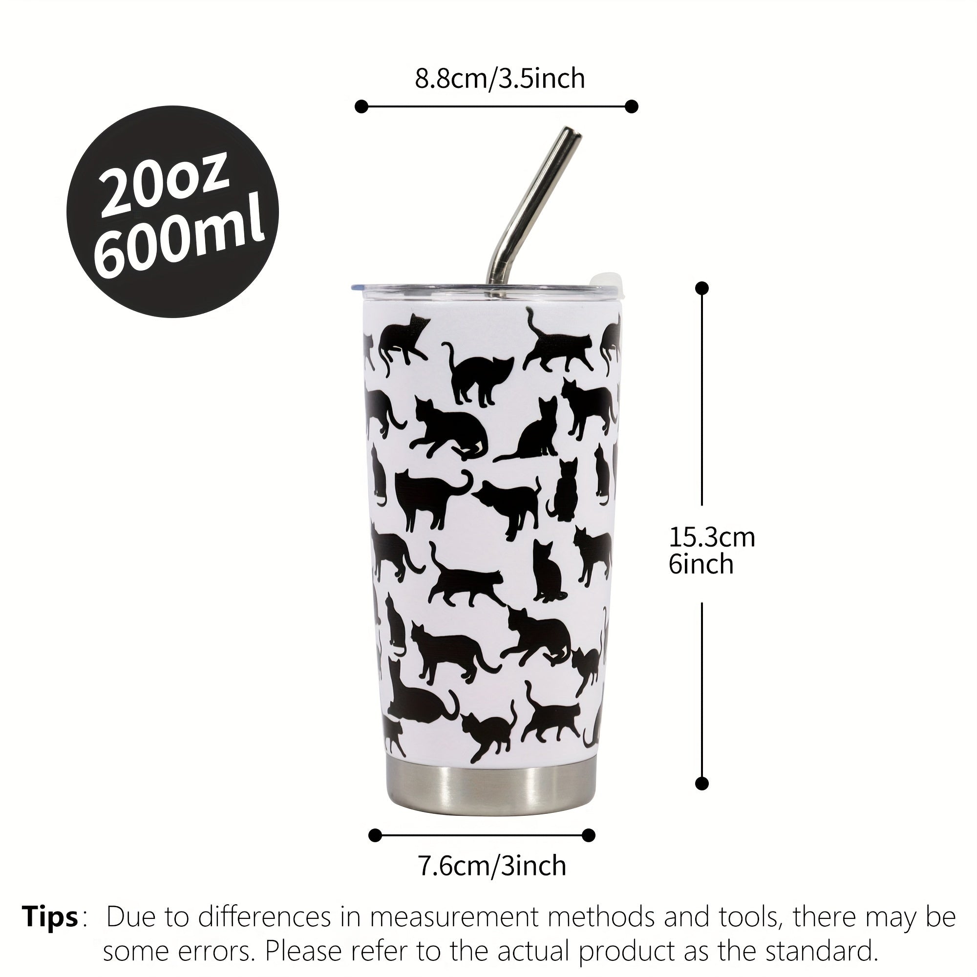 20oz Stainless Steel Insulated Cup Tumbler Animal Pattern with Straw