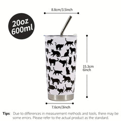 20oz Stainless Steel Insulated Cup Tumbler Animal Pattern with Straw