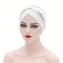 Sequin Turban Cap Solid Head Wrap Elastic Bonnet Beanie Chemo Hats