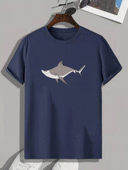 Cartoon Shark Pattern Print Men's Comfy Sports T shirt