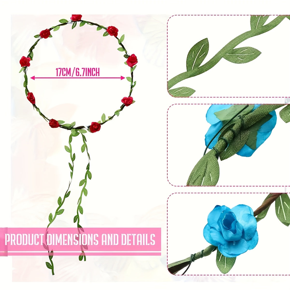 Set of 3 Bohemian Style Flower Crown Headbands - Festive Hair Accessories