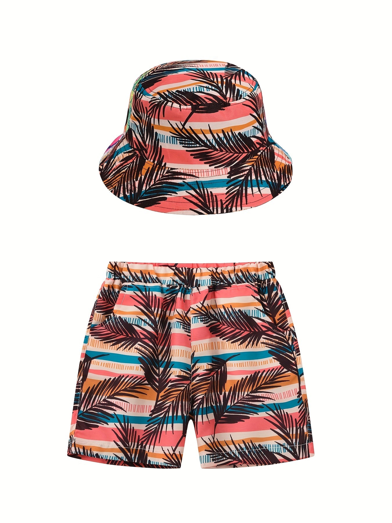 Boy's Coconut Tree Print Shorts & Sun Hat Set