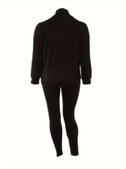 Two Piece Set: Long Sleeve Half Zipper Sweatshirt & Ripped Pants