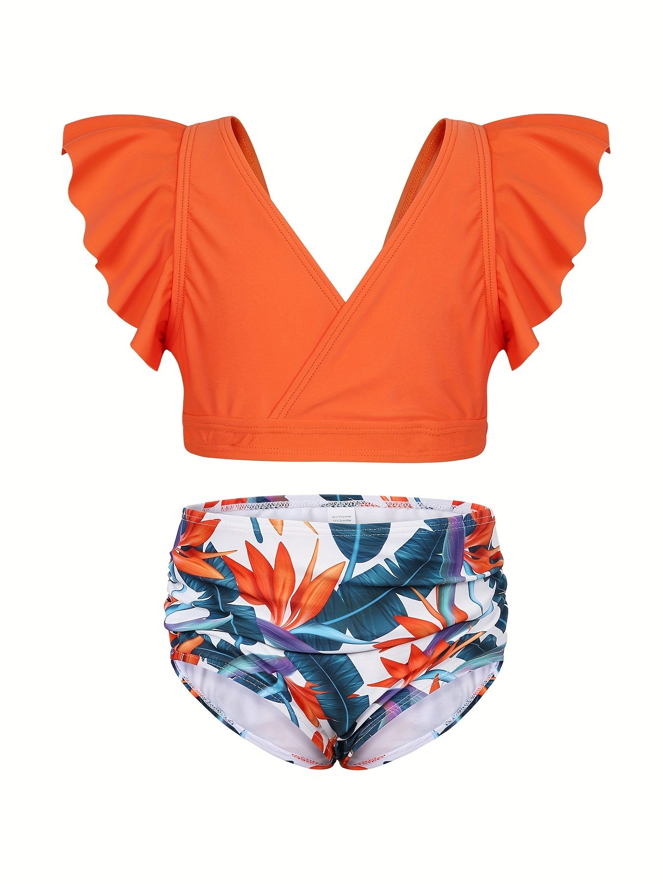 Toddler Girls Bikini Tankini Swimsuit Ruffle Trim Top & Shorts Set