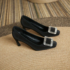 Crystal Stiletto Heels Square Toe Party Pumps Slip On Heels