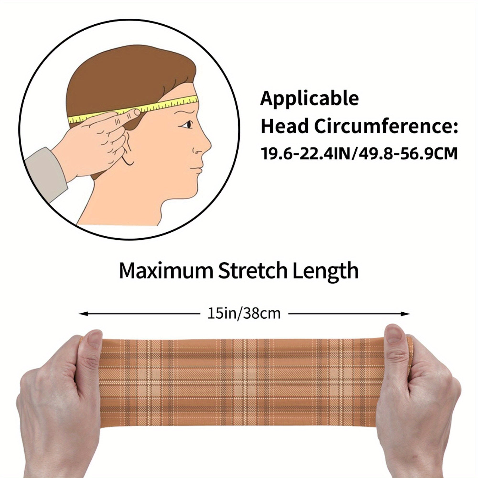 Men's Vintage Headband Brown Beige Plaid Breathable Lightweight Hairband
