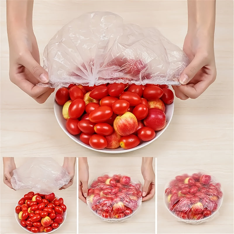 100Pcs Food Storage Covers Plastic Cling Wrap Kitchen Leftover