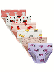 Girls Cartoon Animals Shortie Brief Cotton Underwear 6pcs Set