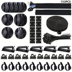 153pcs Cable Management Kit 2 Cable Sleeves 20 Cable Clips 20 Zip Tie Mounts