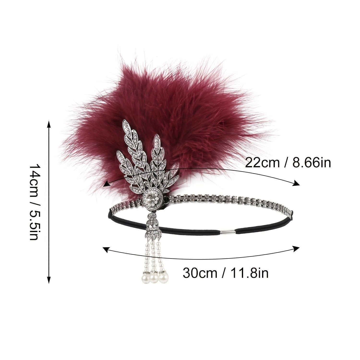 Rhinestone Flapper Headband with Feather & Pearl Tassel