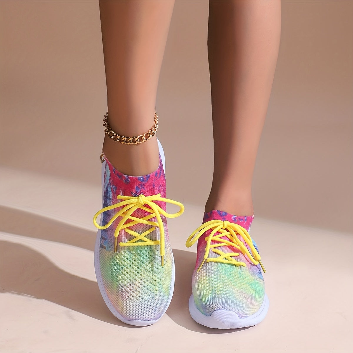Tie Dye Mesh Breathable Woven Shoes Soft Thick Bottom Sneakers