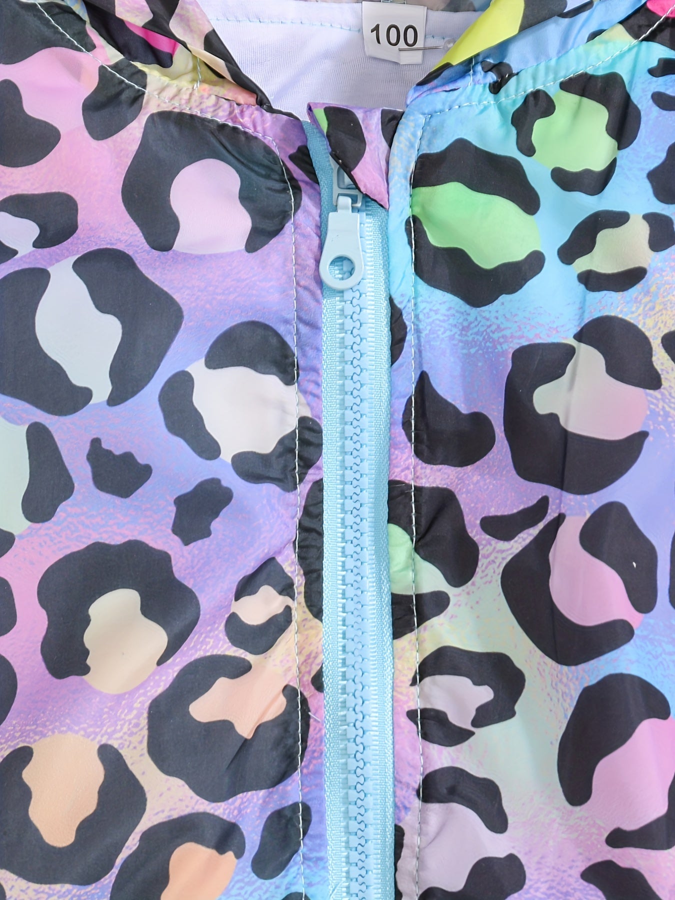 Toddler Girls Rainbow Leopard Print Zip Hooded Jacket