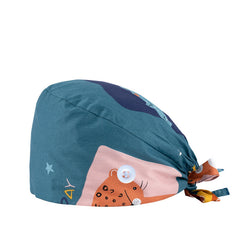 Adjustable Cartoon Print Nurse Hat with Buttons Scrub Cap