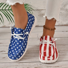 Women's Star & Striped Print Canvas Shoes Casual Lace Up Outdoor Shoes