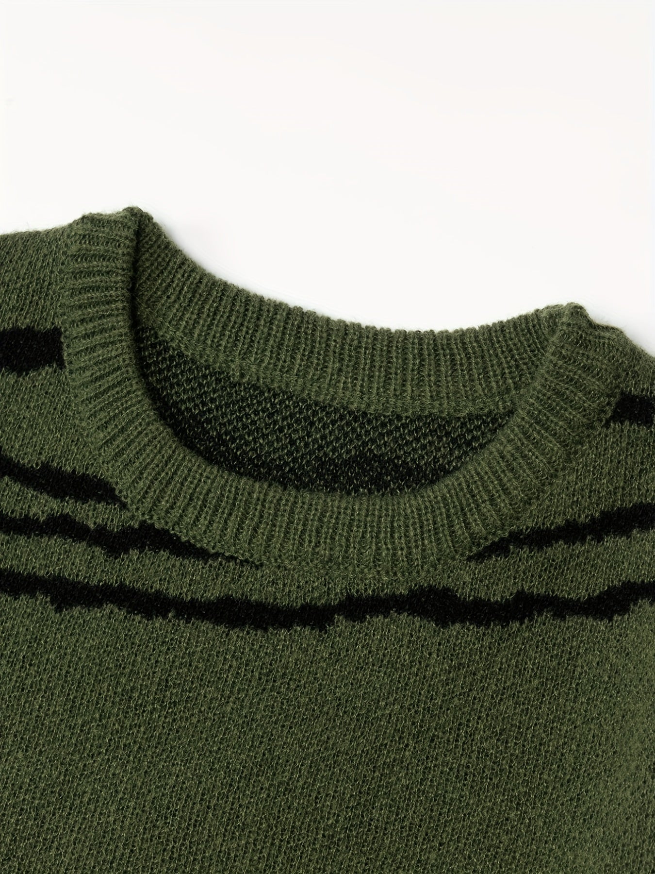 Knitted Lines Print Sweater Men's Crew Neck Pullover