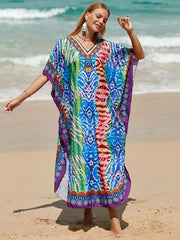 Boho Cover Up Dress Women's Plus Random Print Bat Sleeve V Neck