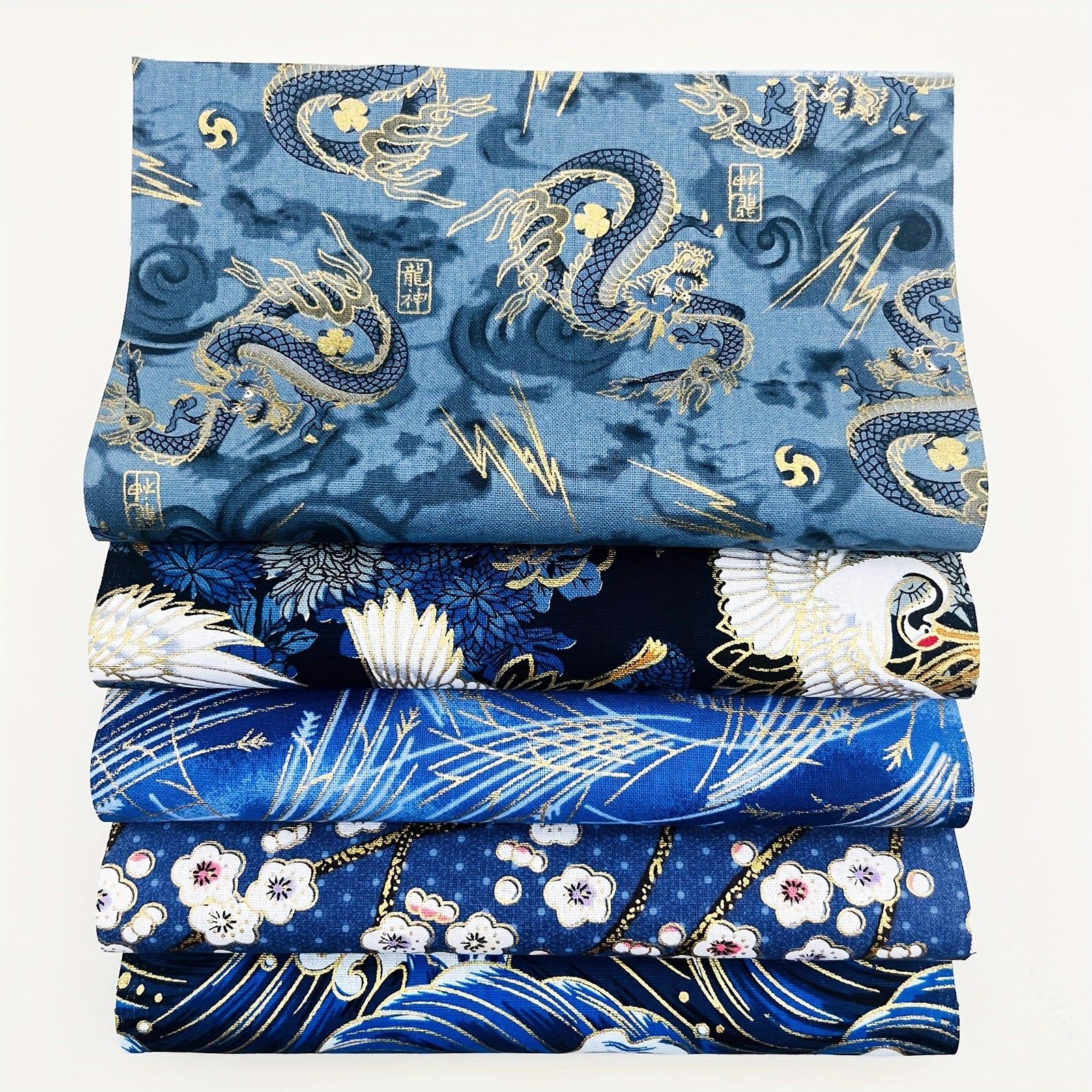 5pcs DIY Dragon Sewing Flower Cotton Fabric For Quilting Craft 7-8in 9-8in